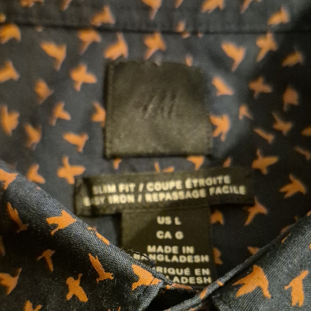 H&M Men's Dark Blue and Orange Casual Shirt - Picture 5 of 9